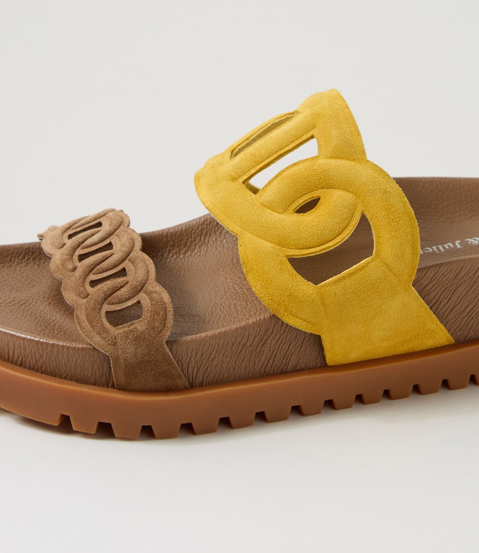 Ursula Light Choc Yellow Suede Slides