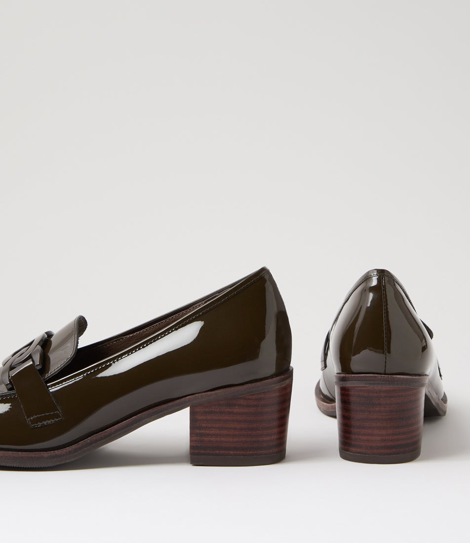 Derval Dark Olive Choc Patent Leather Heels