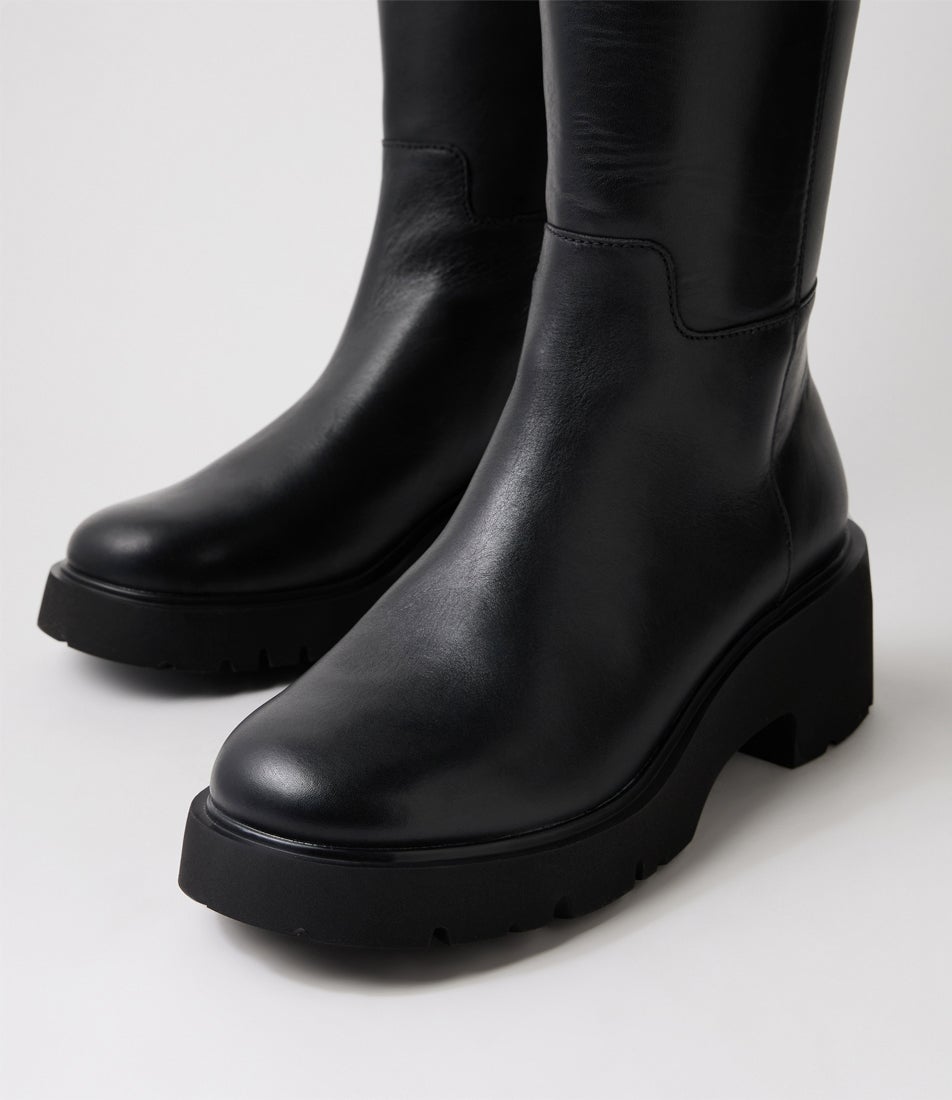 Milah Black Leather Knee High Boots