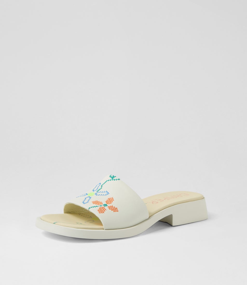 Twins White Natural Leather Slides