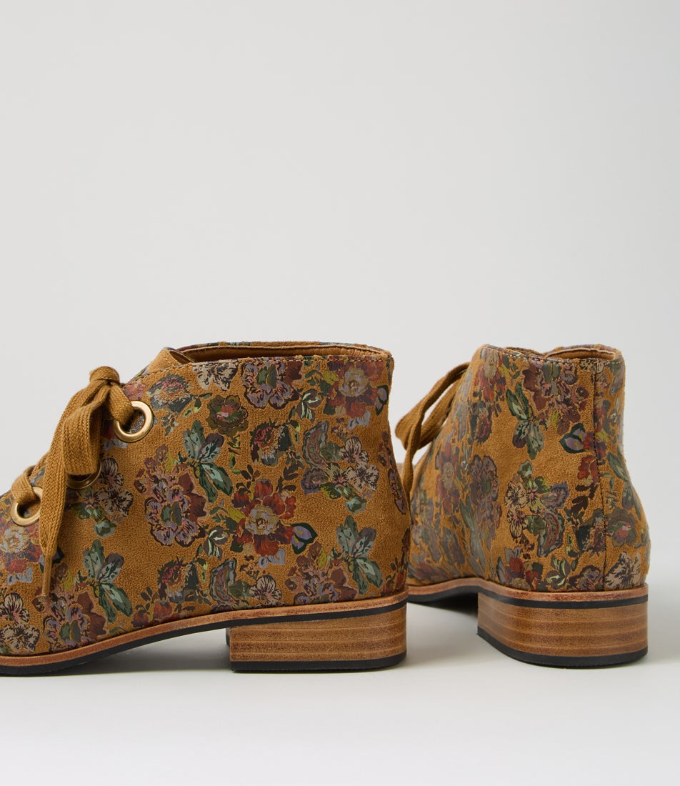 Hissel Tan Flower Microsuede Ankle Boots