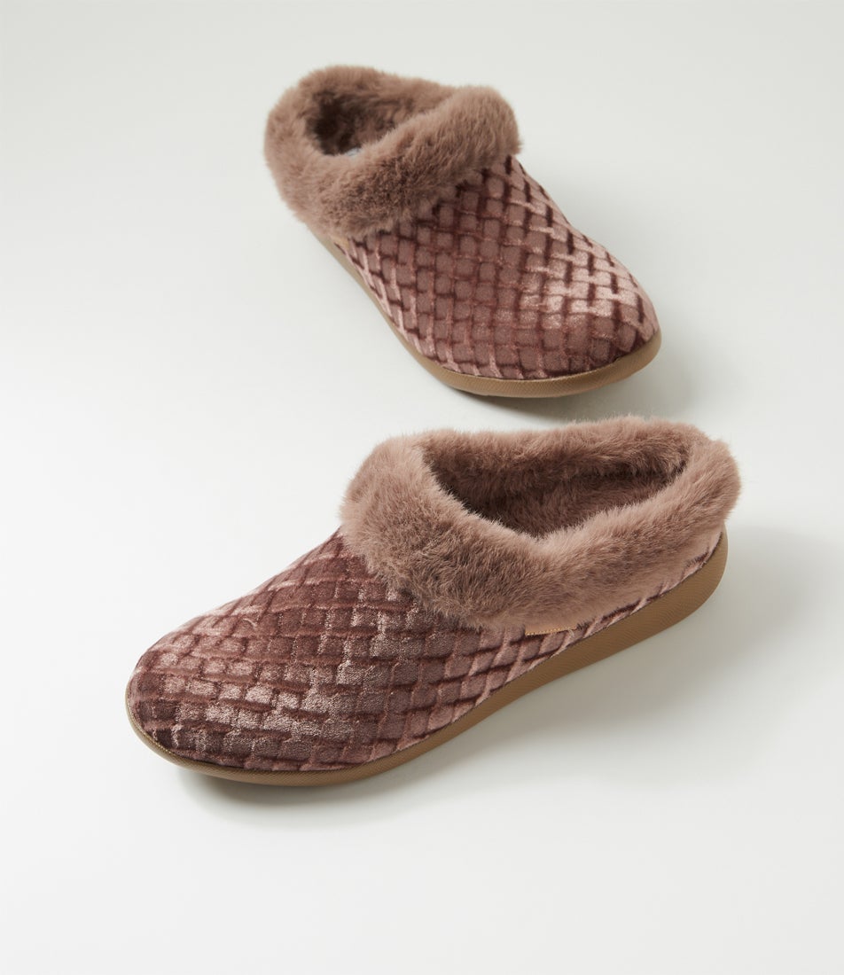 Fifi Xw Taupe Emboss Velvet Slippers