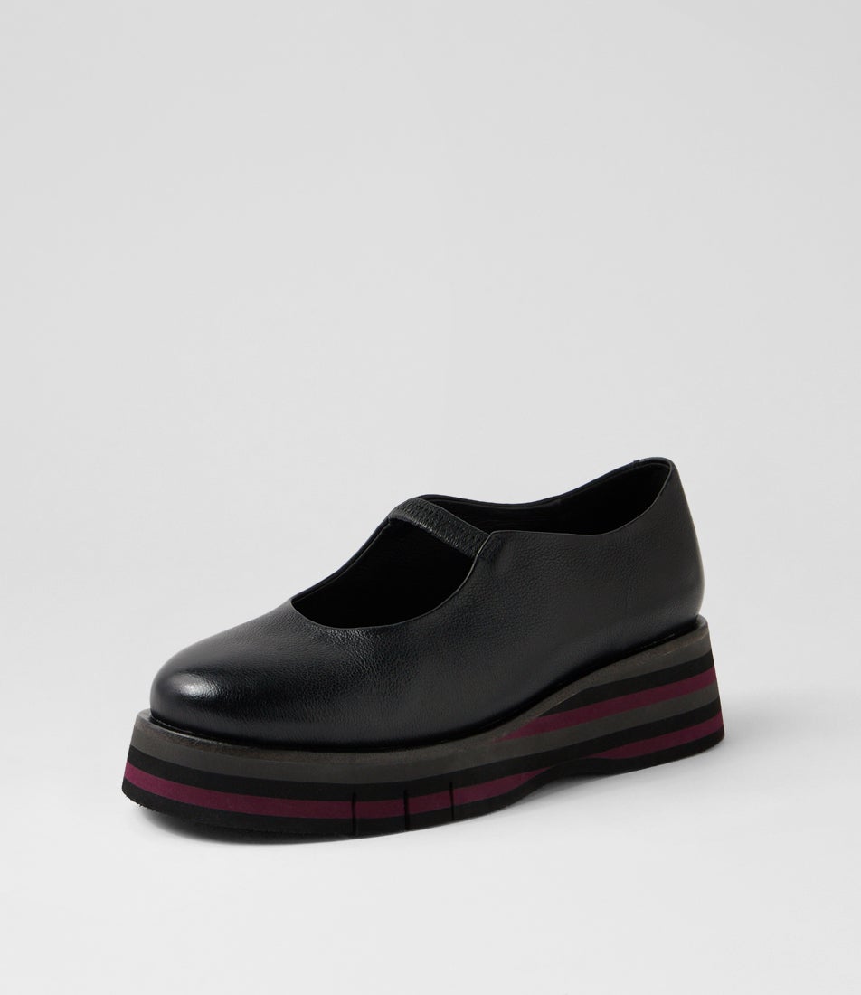 Gillamsy Black Grey Burgundy Multi Leather Flat Shoes