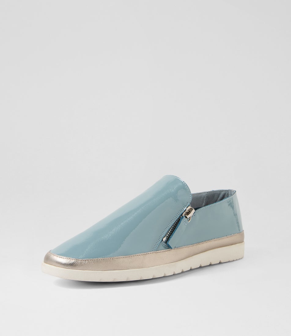 Ashli Steel Blue Light Pewter Patent Leather Flat Shoes