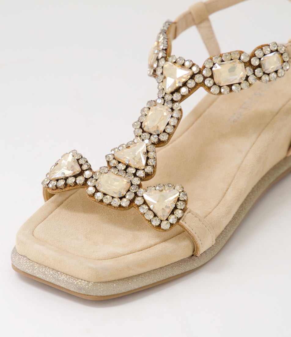 Arezzo Latte Suede Jewels Sandals