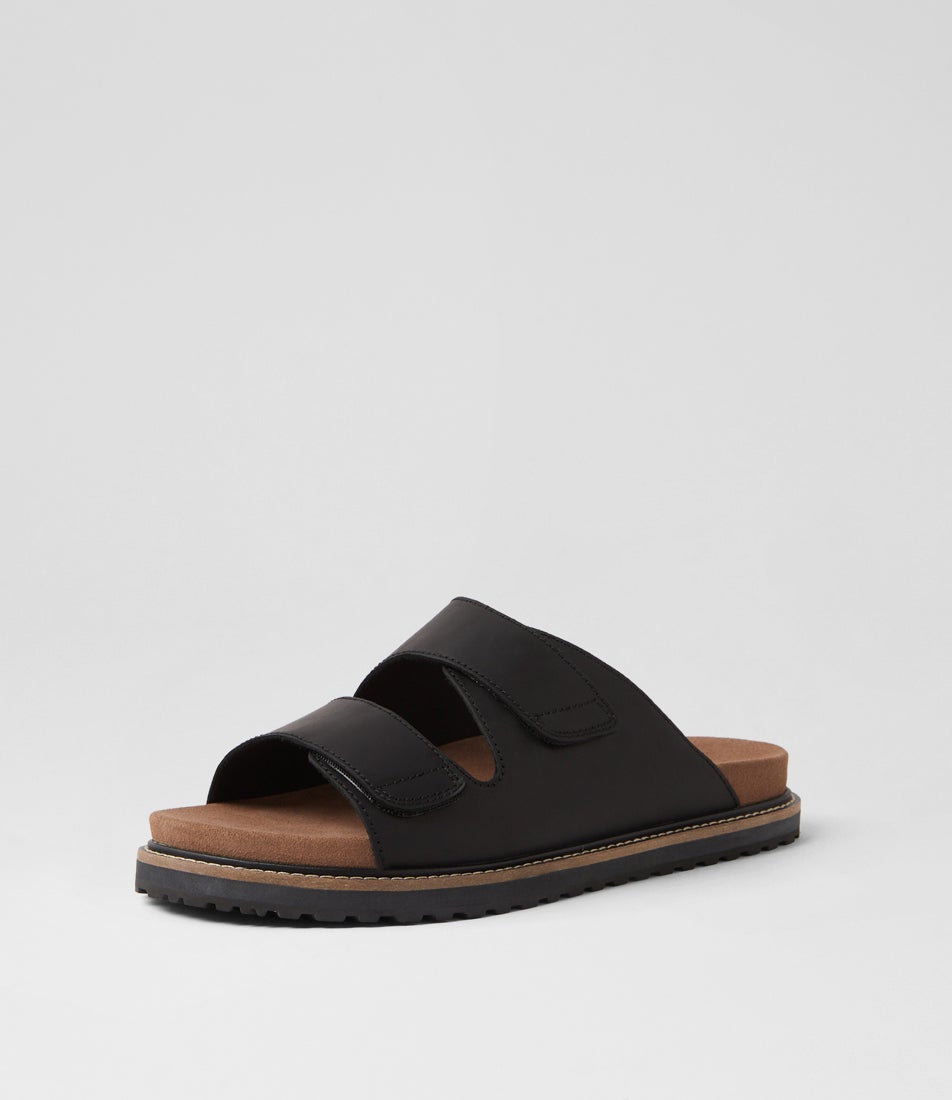Fairo Black Leather Slides