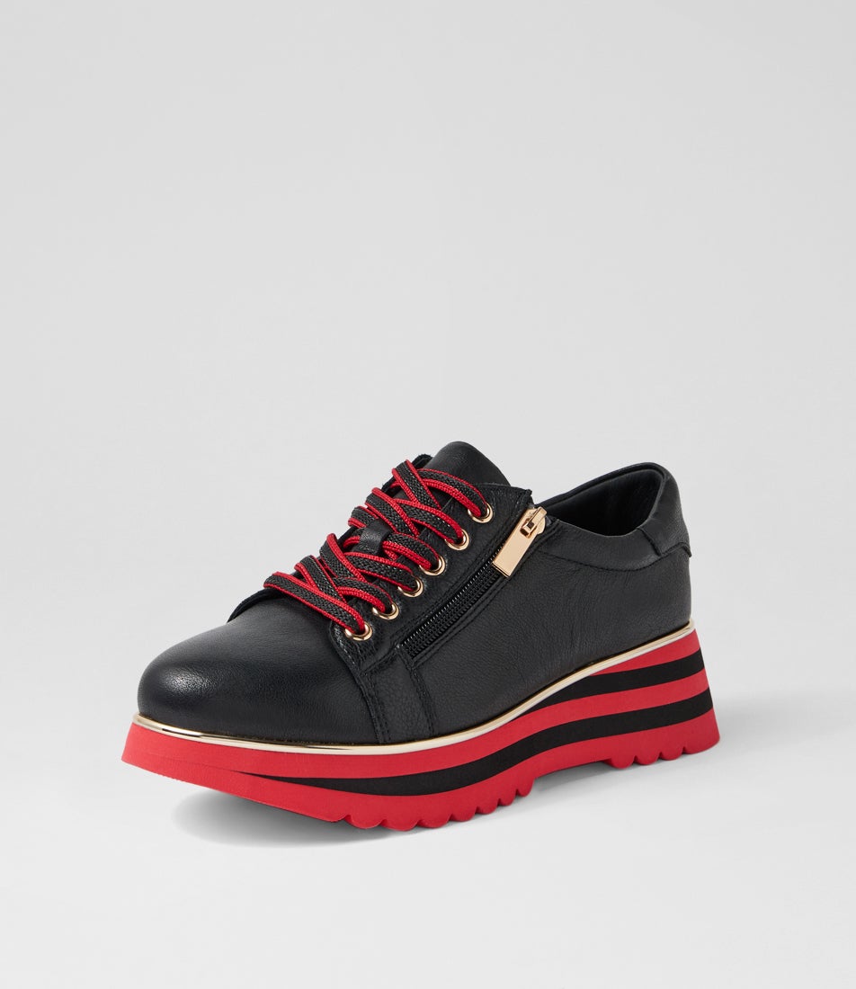 Eammes Dark Red Black Leather Lace Up Flats