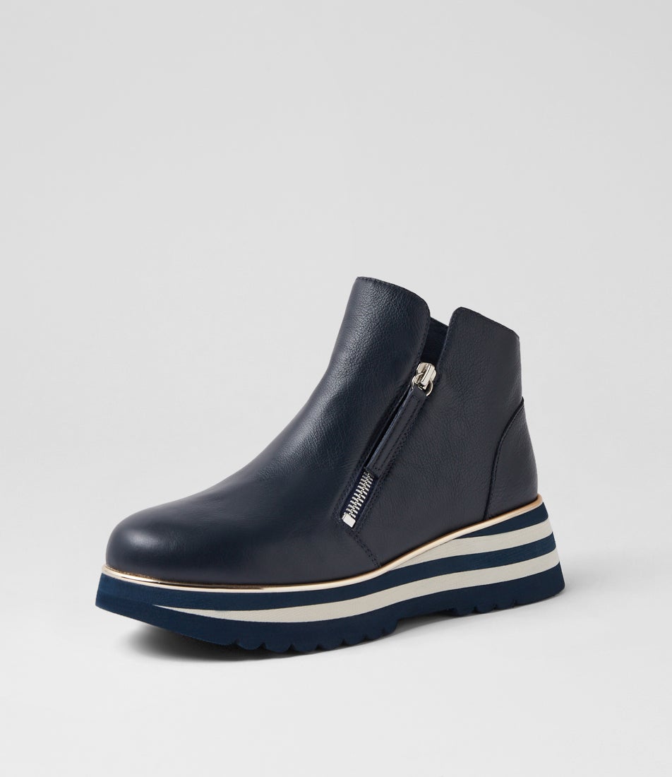 Evol Navy Leather Ankle Boots