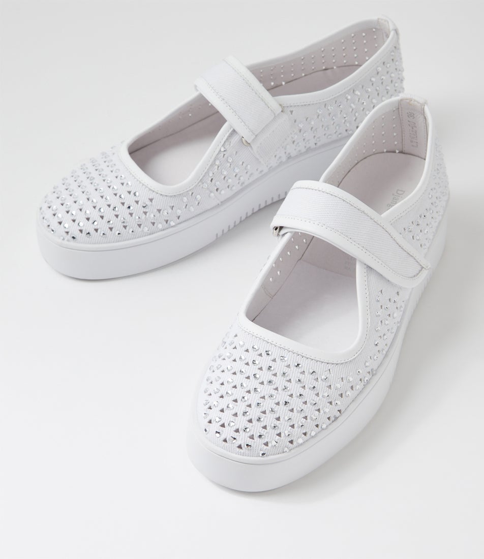 Lynae White Silver Fabric Sneakers