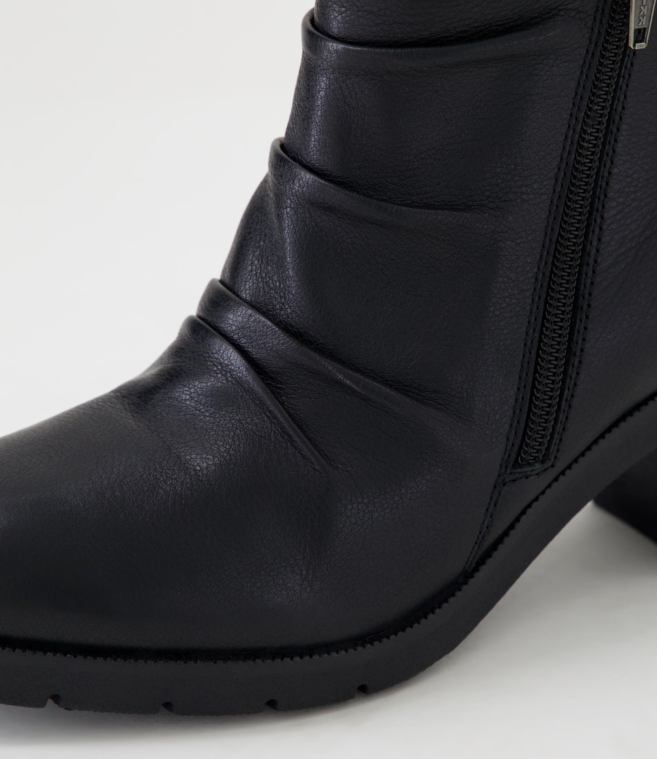 Aralie Black Leather Ankle Boots