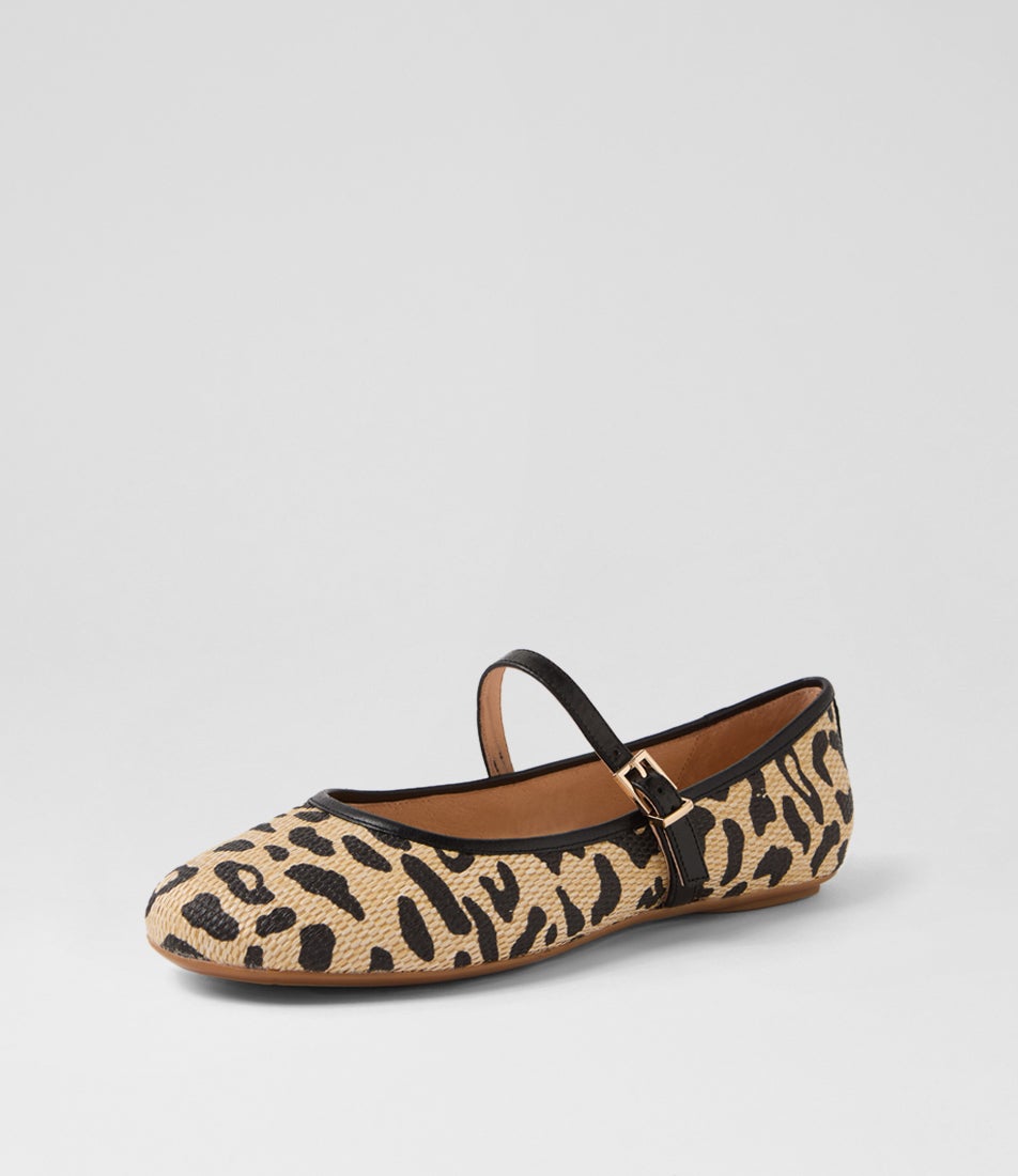 Bounties Light Leopard Black Fabric Flat Shoes