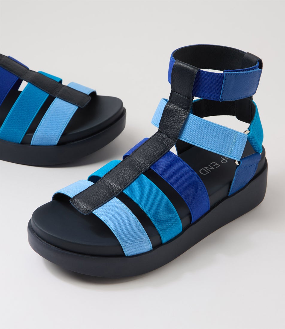 Dacie Blue Mix Elastic Leather Sandals