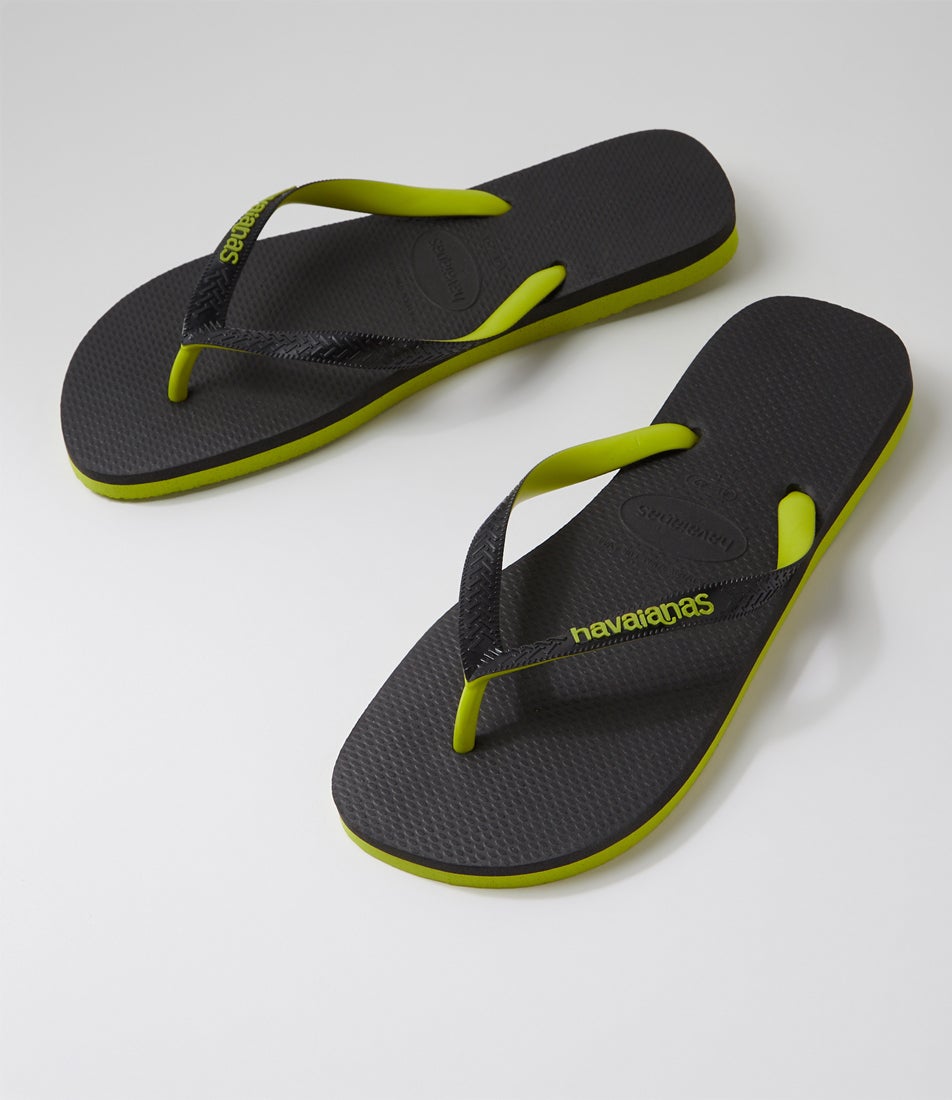 Top Tred Rubber Black Green Thongs