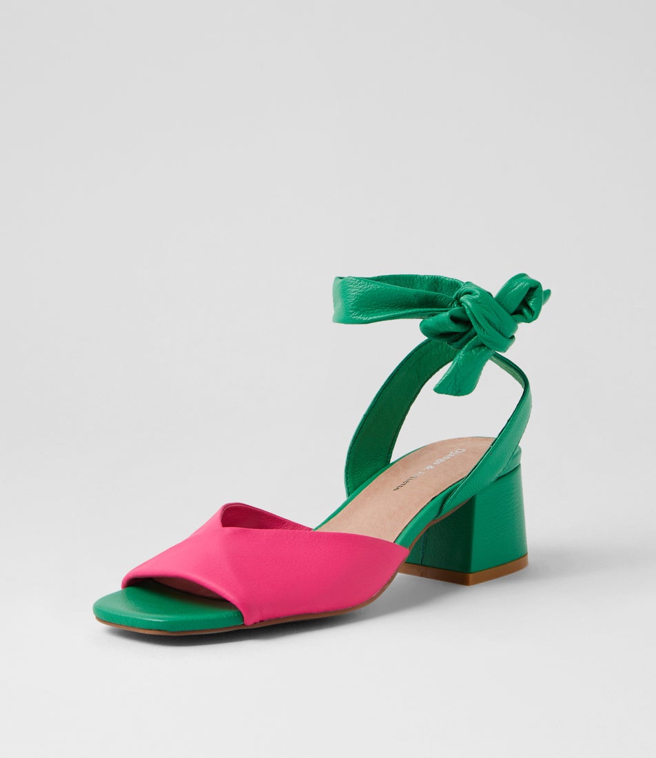 Fearna Hot Pink Bright Emerald Leather Sandals