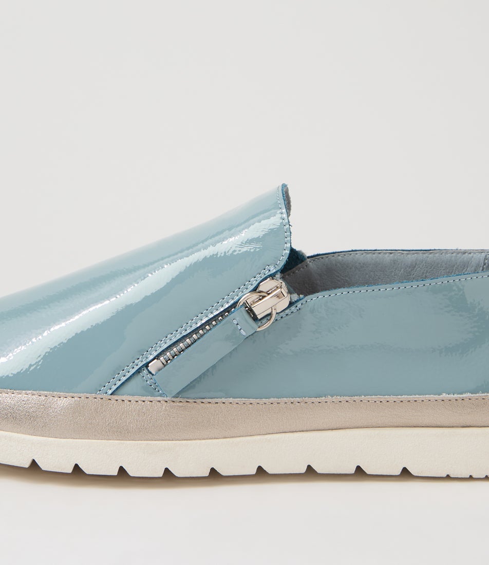 Ashli Steel Blue Light Pewter Patent Leather Flat Shoes