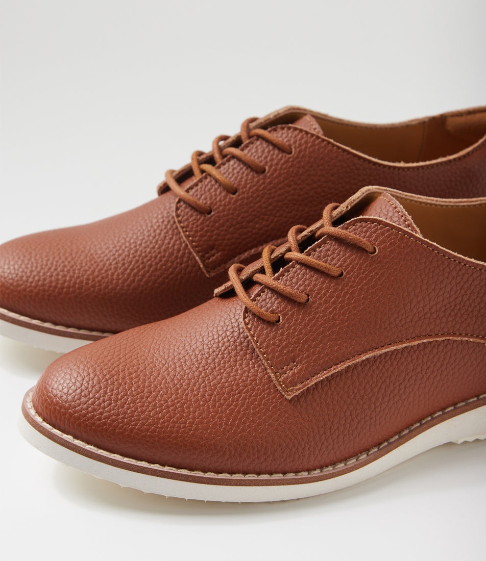 Derby Recycled Cognac Leather Lace Up Flats