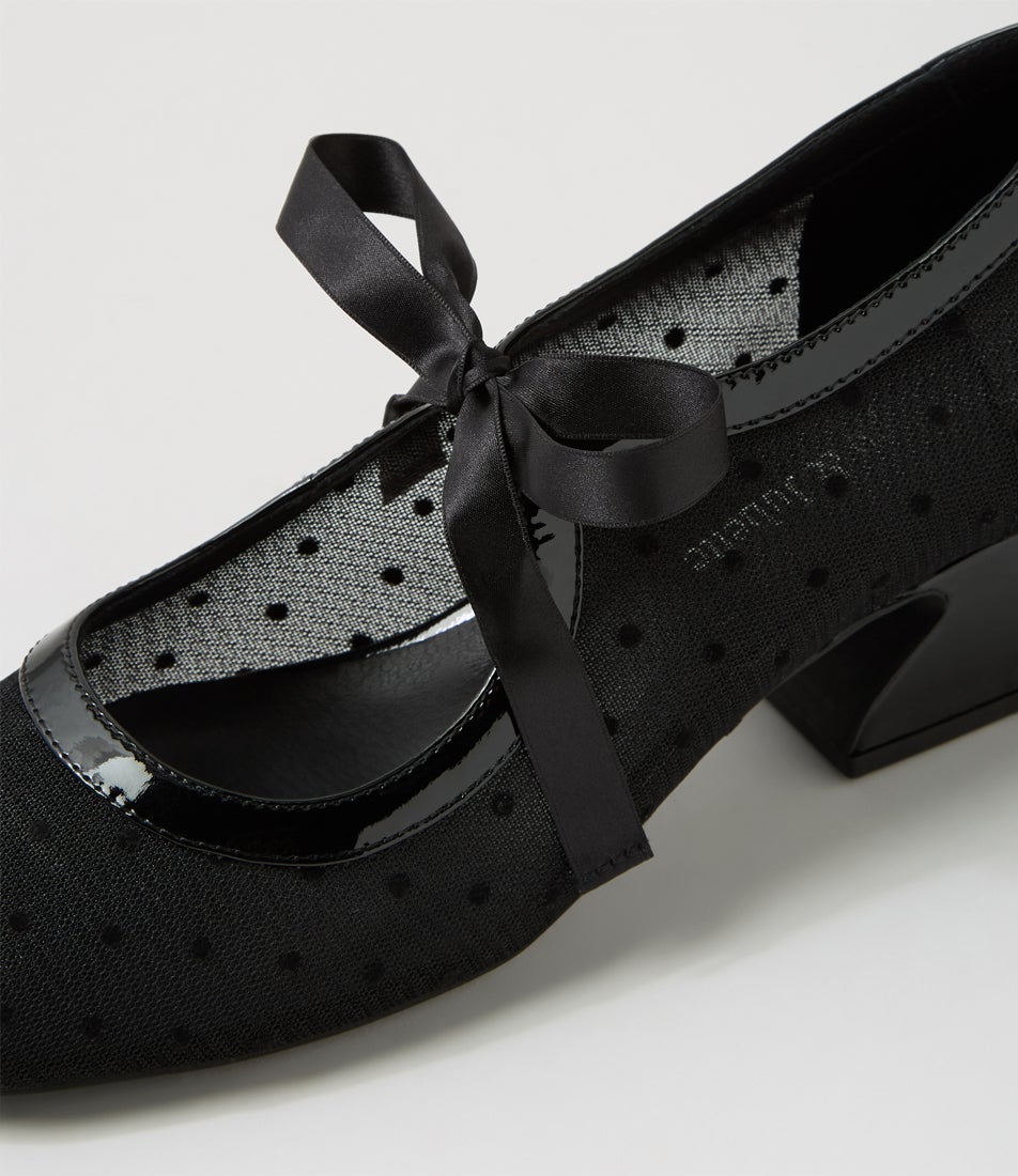 Rhody Black Spot Patent Leather Heels