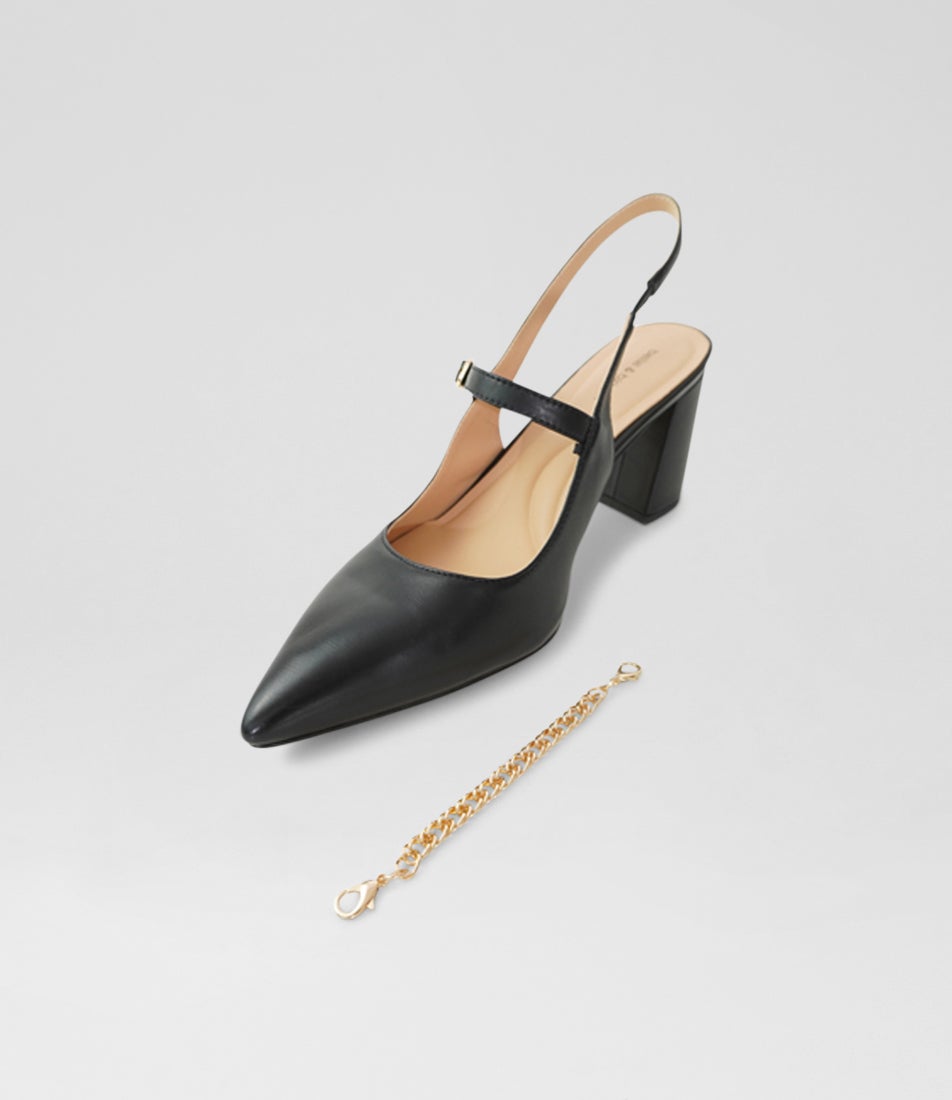 Chain Black Leather Mary Jane Heels