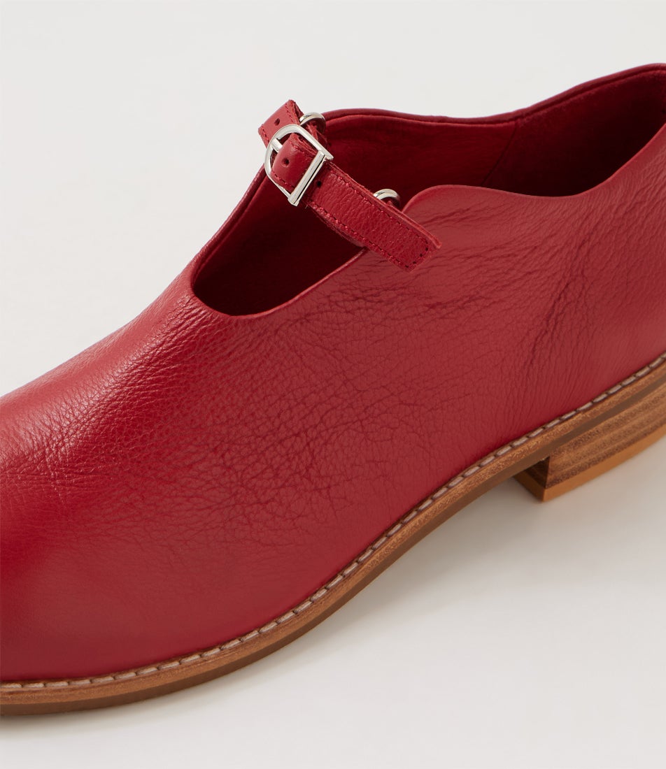 Nickelby Dark Red Leather Flat Shoes