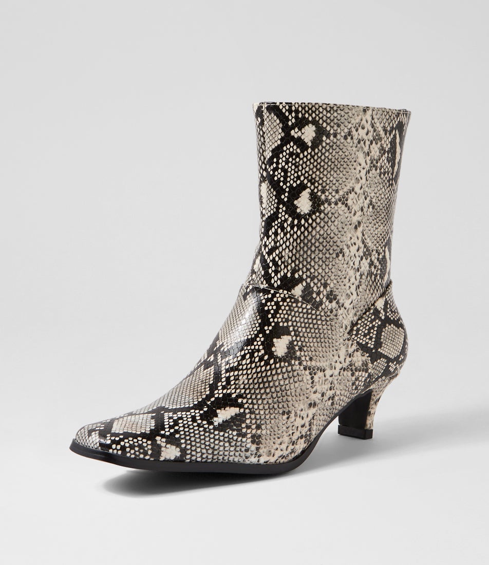 Shade Black White Snake Pu Ankle Boots