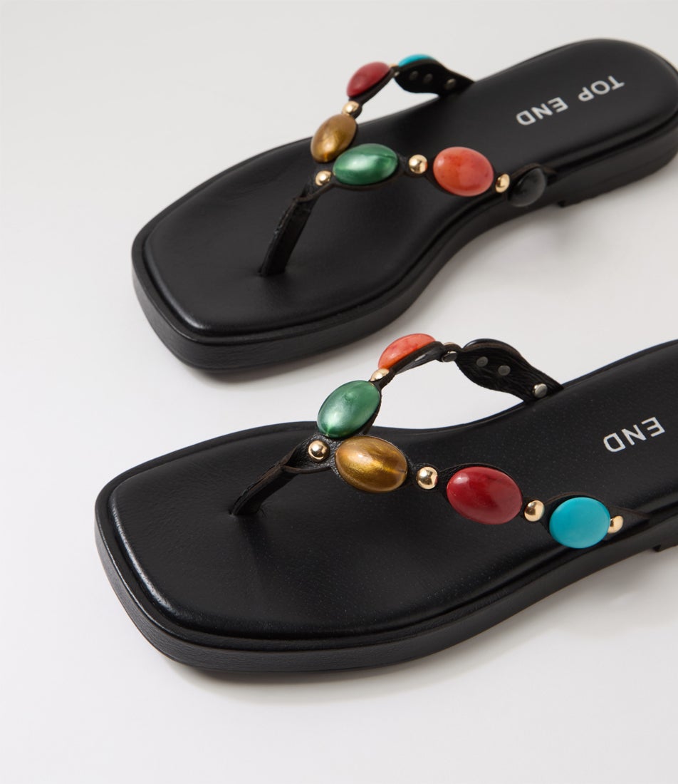 Tahna Black Multi Leather Thongs