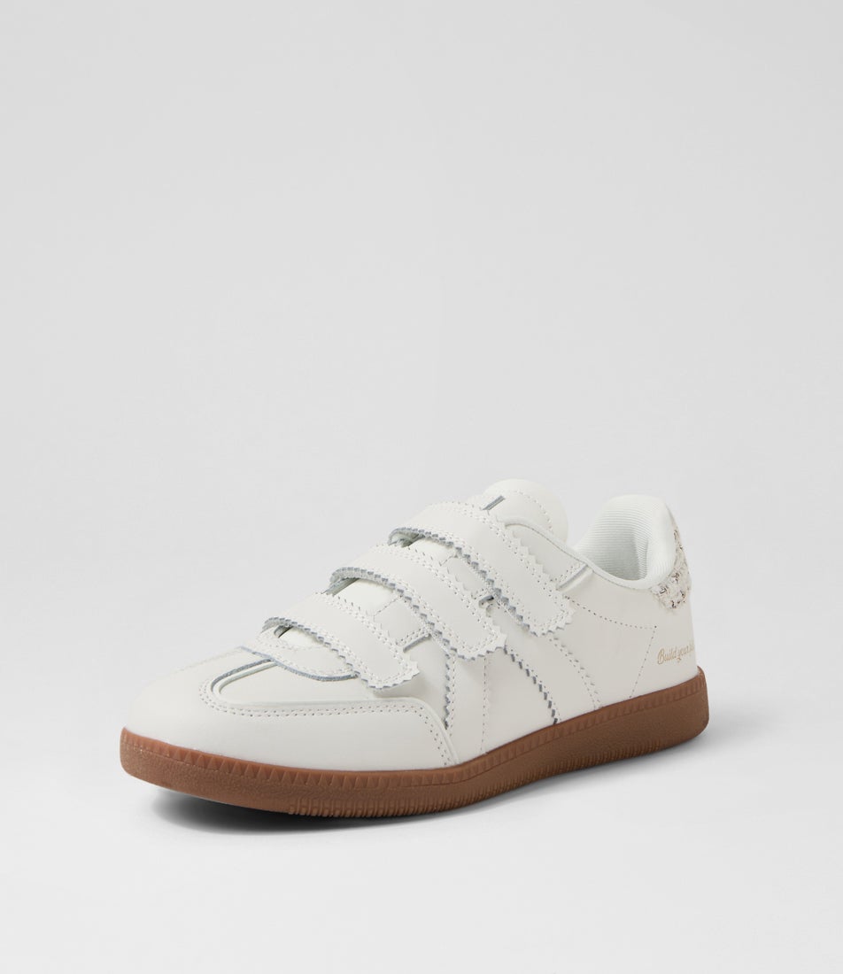 Elite Classic Velcro White Grey Tweed Vegan Leather Sneakers
