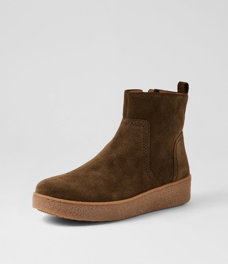 Ineska Olive Suede Ankle Boots