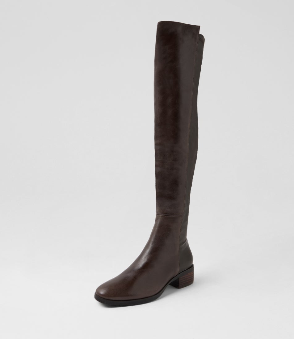 Thanes New Choc Leather Stretch Knee High Boots