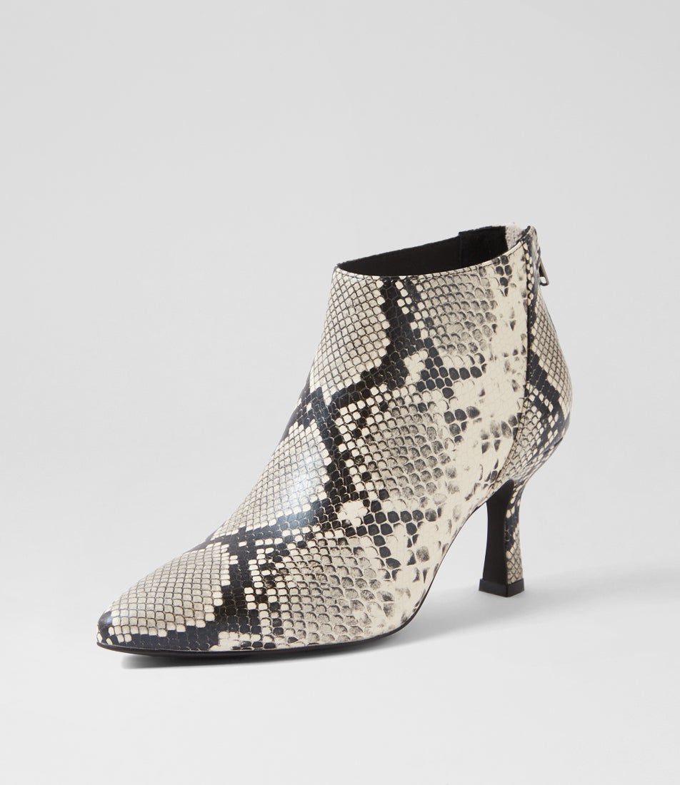 Loral Black Beige Snake Ankle Boots