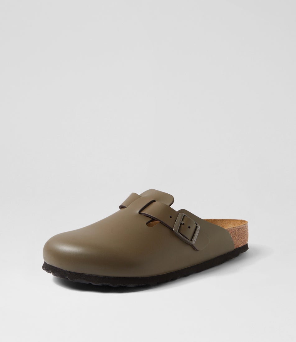 Boston Mens Concrete Grey Leather Flat Shoes