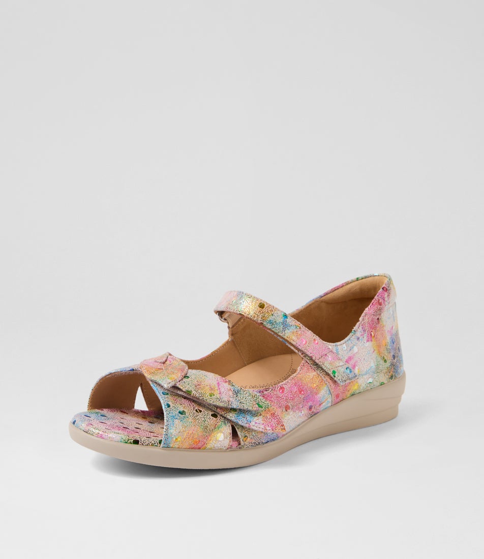 Disco W Ivory Dot Print Leather Sandals