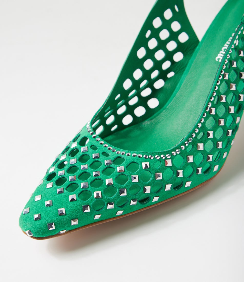 Kandee Light Lime Silver Suede Jewels Heels