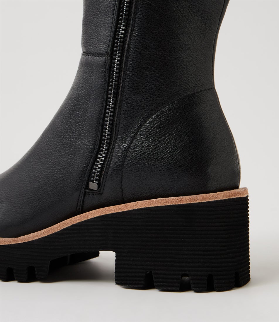 Wazela Black Leather Calf Boots