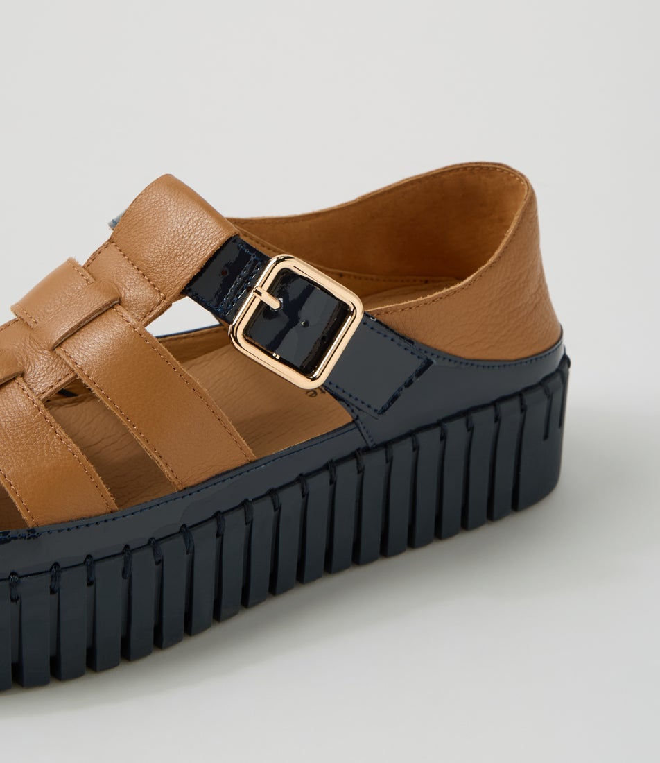 Baytown Navy Dark Tan Patent Leather Sneakers