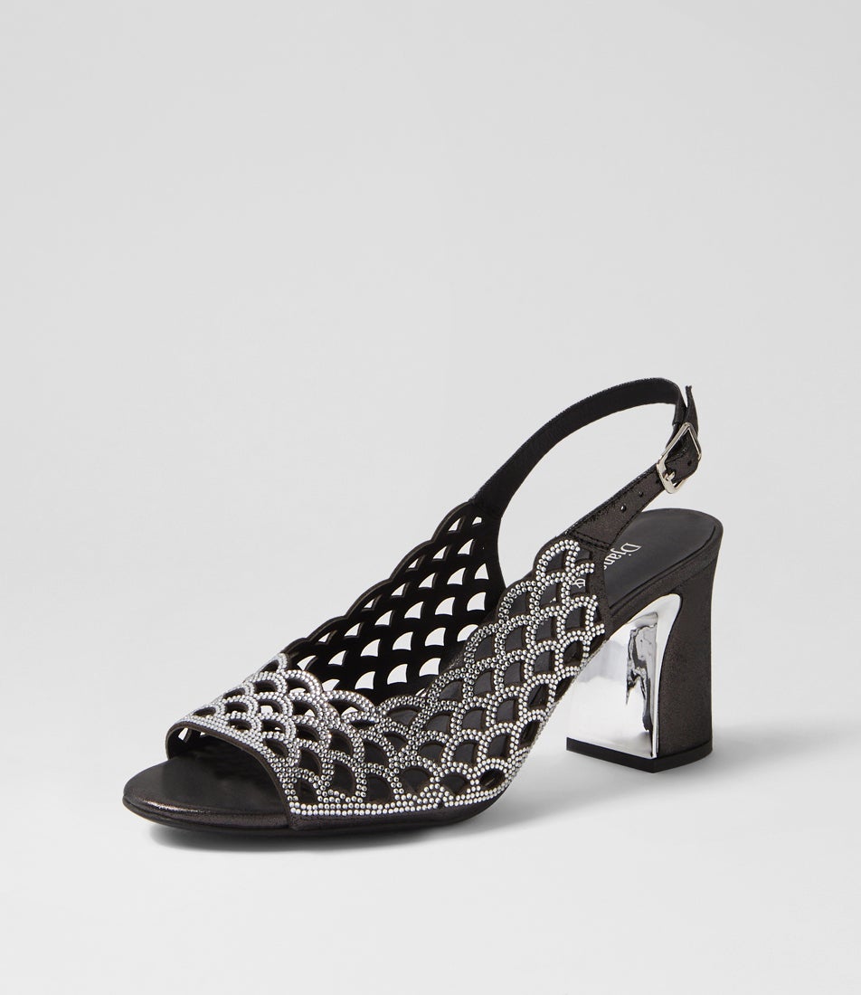 Kruby Black Shimmer Silver Leather Sandals