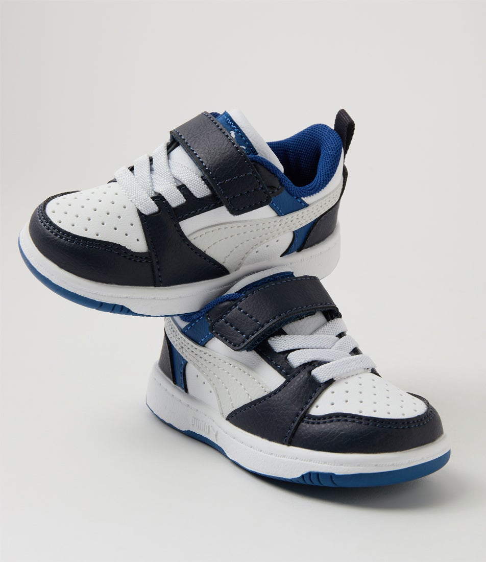 Rebound V6 Lo Toddler White Feathered Grey Black Sneakers