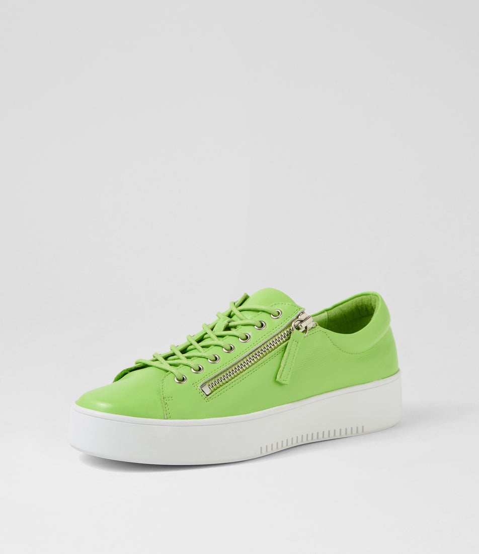 Laila Light Lime White Leather Sneakers