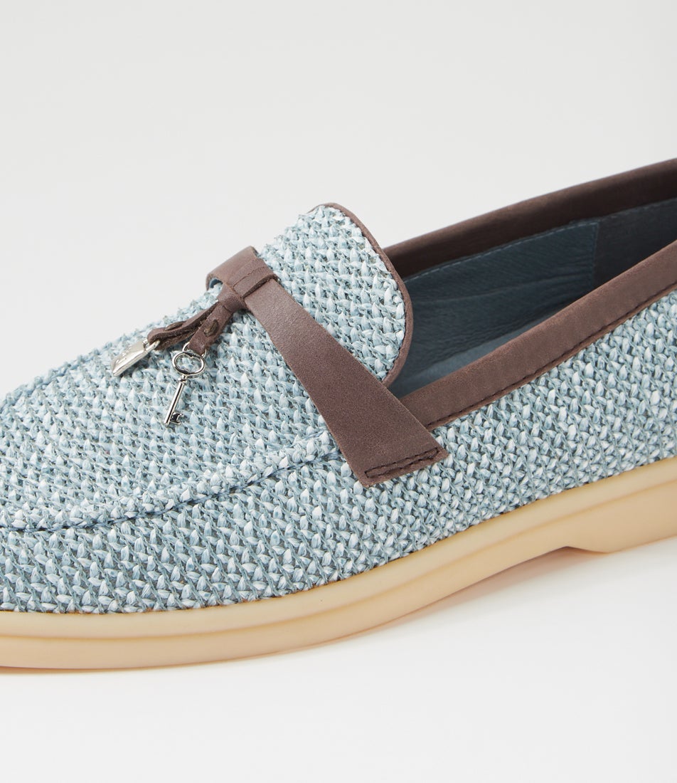 Lightsy Denim Choc Synthetic Raffia Leather Loafers