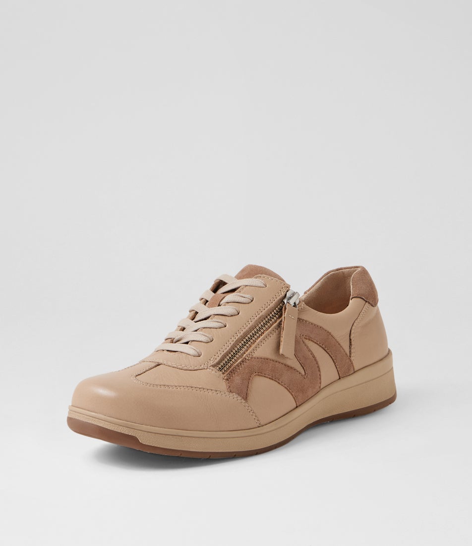 Abigalie D Beige Taupe Leather Sneakers