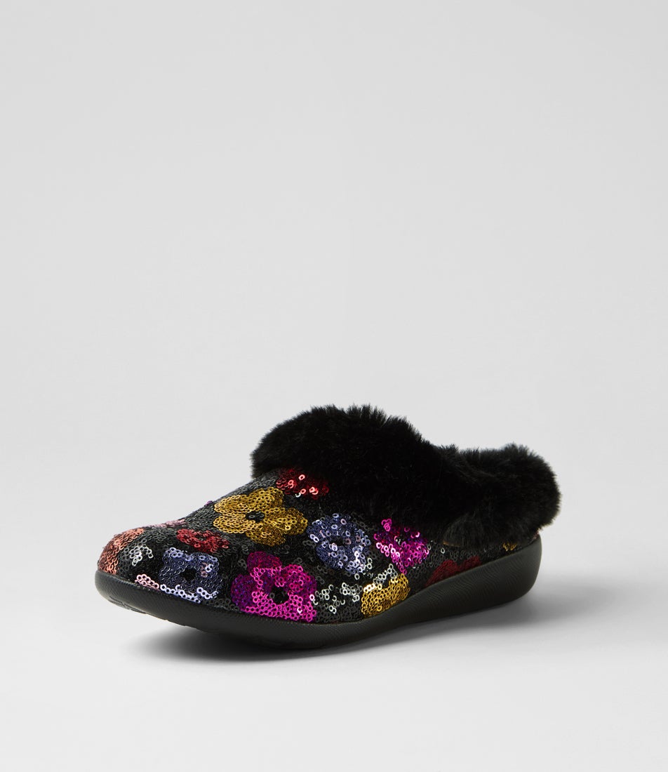 Fifi Xw Bright Daisy Sequin Fabric Slippers