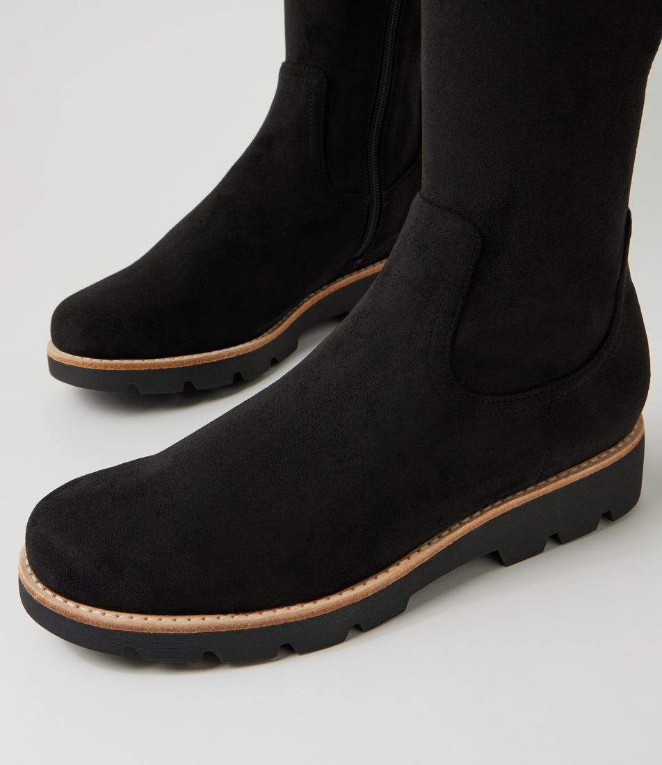 Dellah Black Stretch Microsuede Knee High Boots