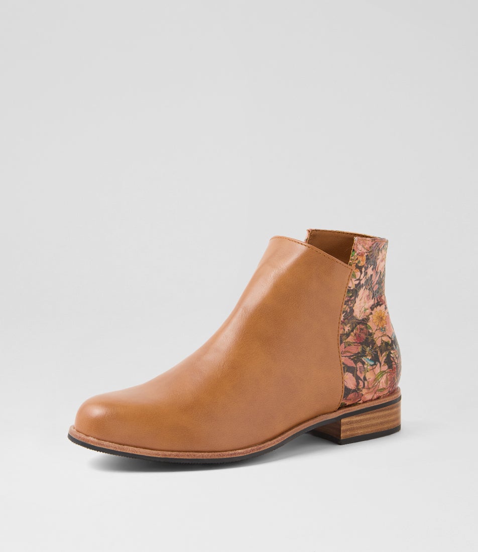 Horson Tan Cafe Floral Ankle Boots