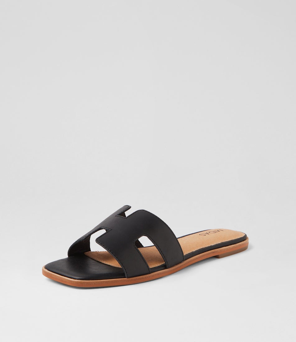 Stevans Black Natural Leather Slides