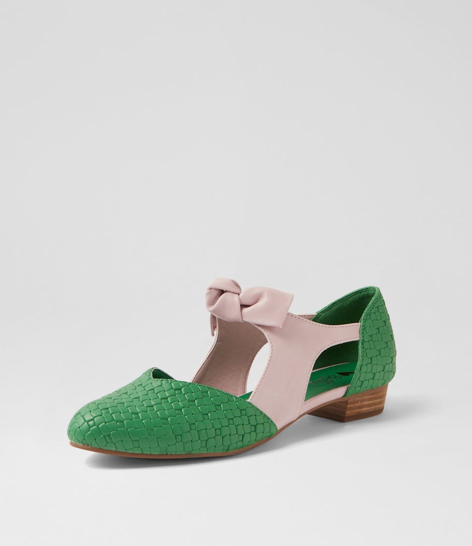 Estella Green Weave Lilac Emboss Flat Shoes