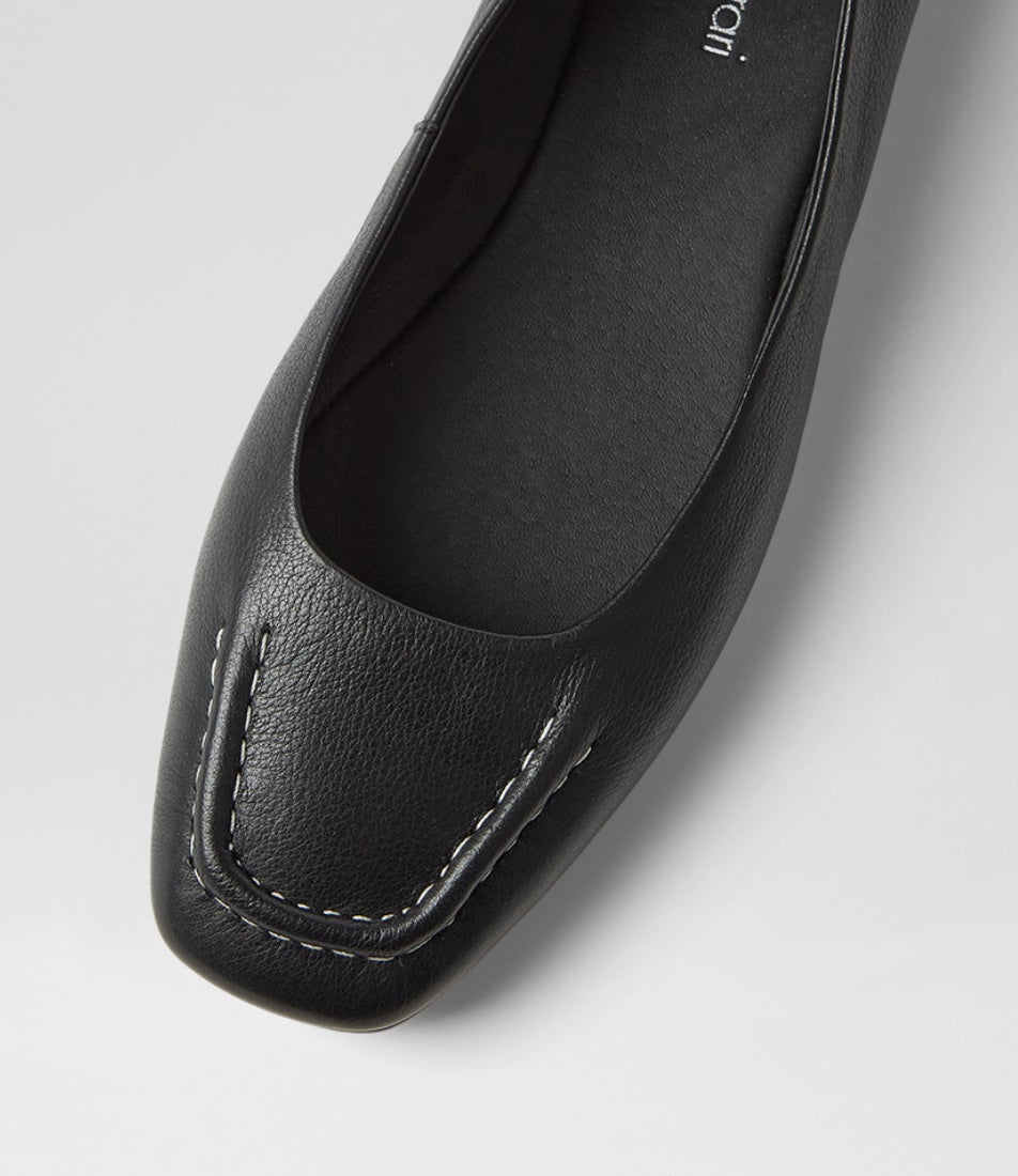 Nerine Black Leather Flat Shoes