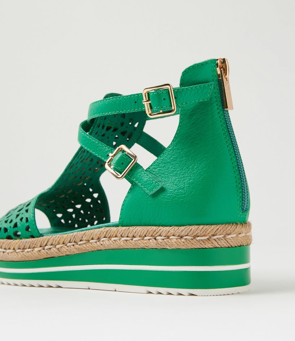 Accra Bright Emerald Leather Rope Trim Sandals