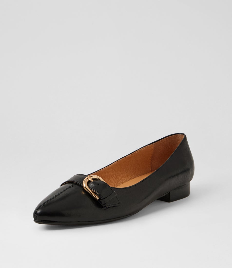 Darcee Black Leather Flat Shoes