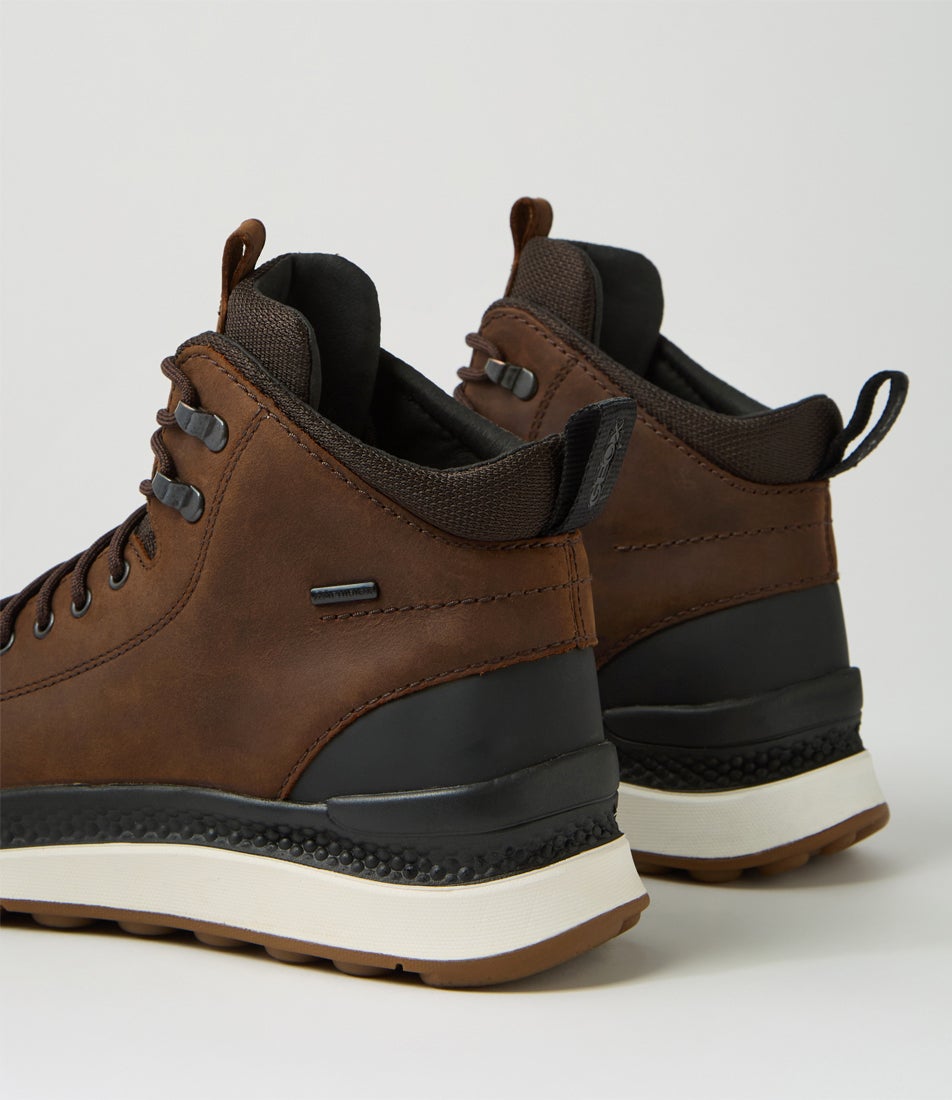 U Spherica Actif X2 B Abx A Coffee Black Leather Lace Up Boots