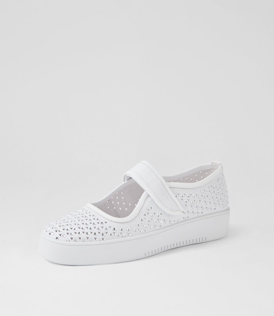 Lynae White Silver Fabric Sneakers