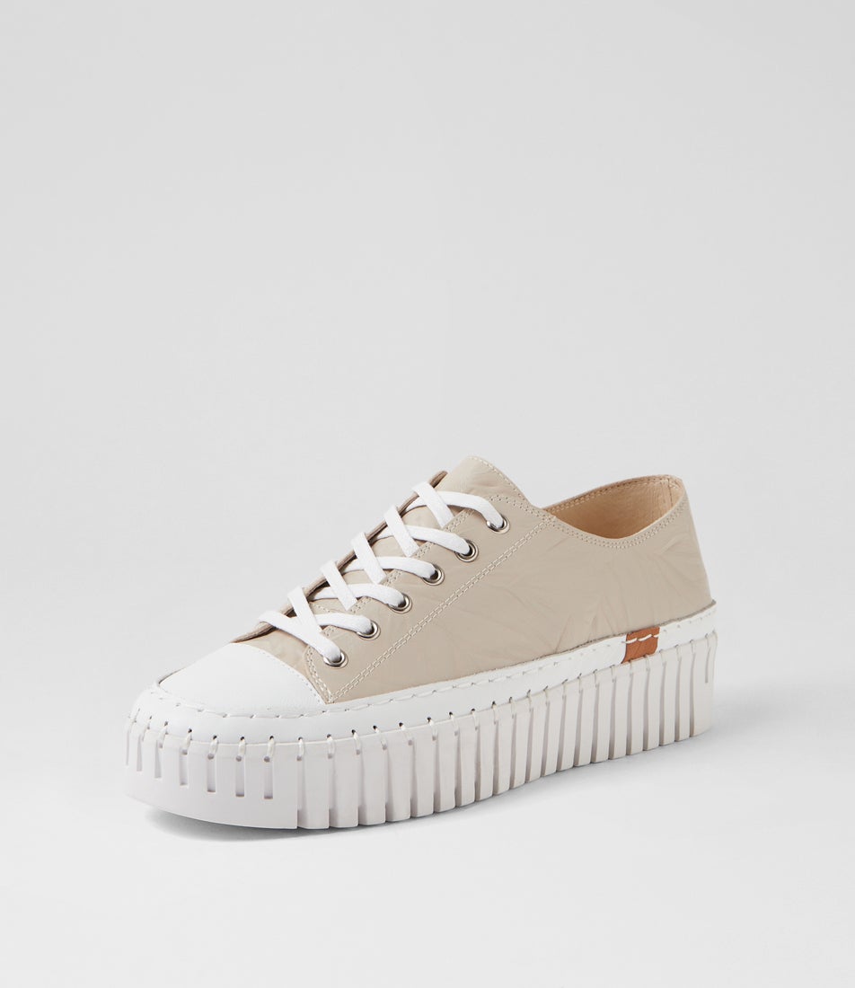 Baselo White Almond Shrunken Leather Sneakers